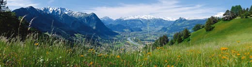 Panoramic picture of the Rhine valley in Liechtenstein